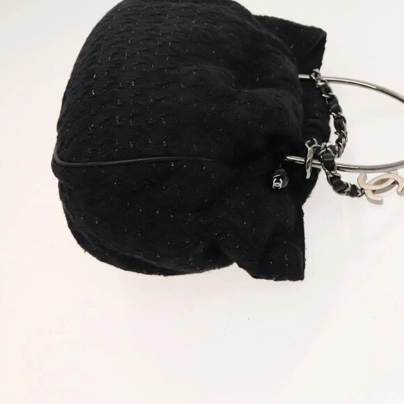 CHANEL Hand Bag Tweed Black Silver CC Auth - Picture 4 of 15